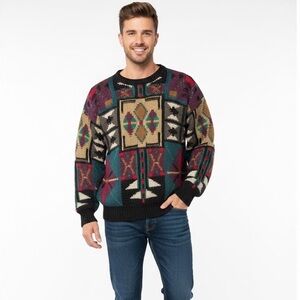 BOSTON TRADERS Vintage Hand Knit Geometric Sweater, Medium